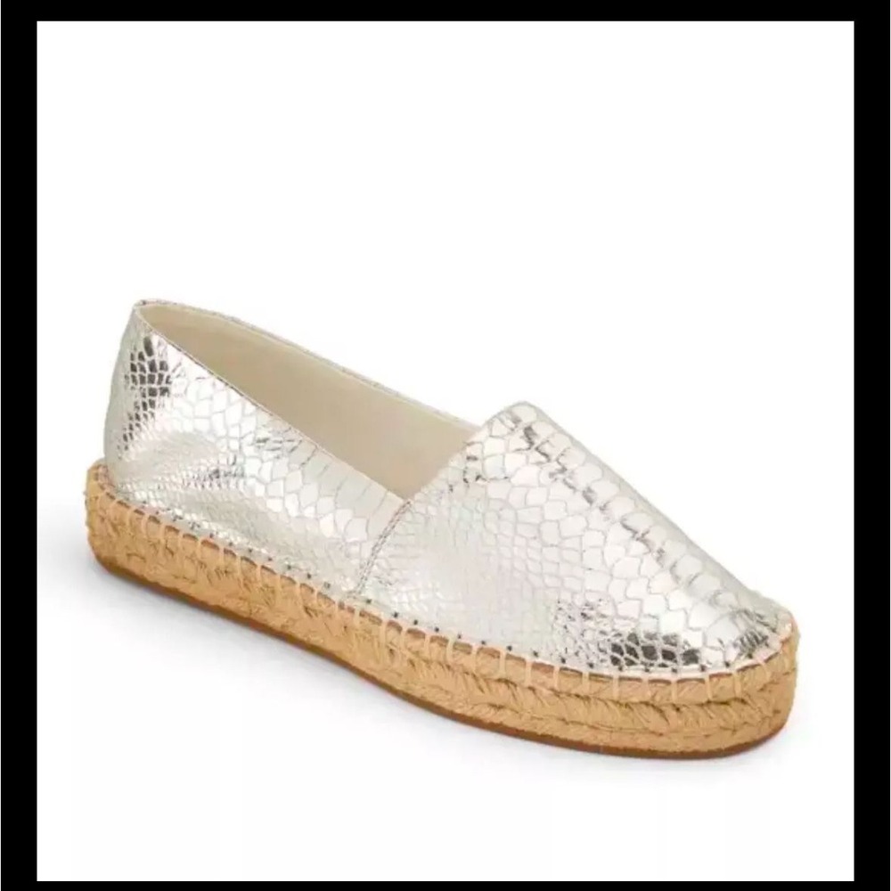 JACK ROGERS Palmer Espadrille Snake Embossed Silver Size 9.5